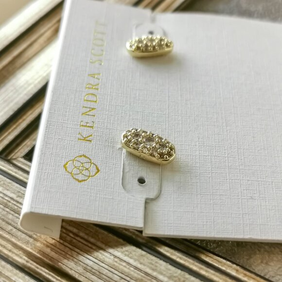 Kendra Scott Grayson Gold White Crystal Stud Earrings - Picture 2 of 3